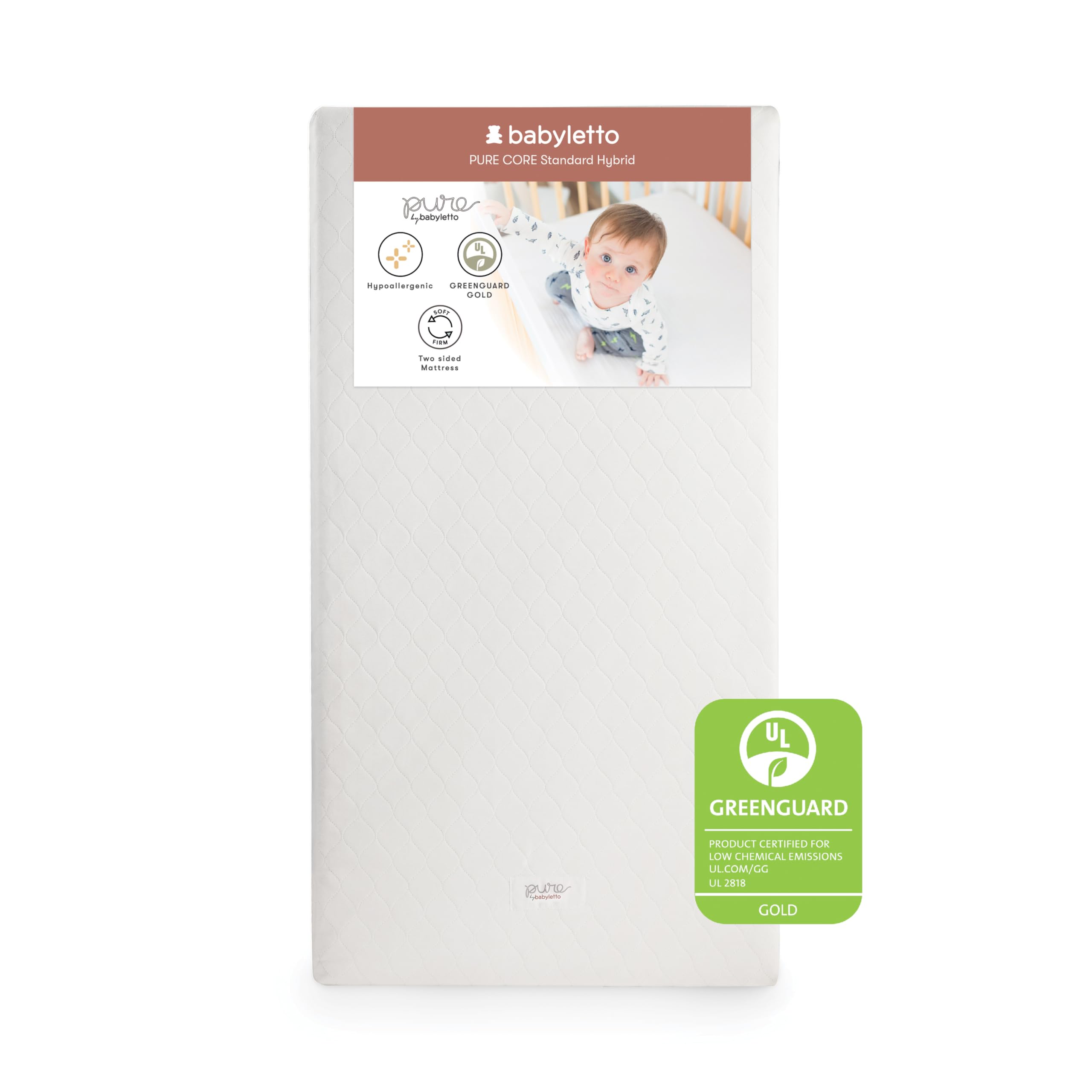 Pure Core Crib Mattress, Hybrid Quilted Waterproof Cover, 2-Stage