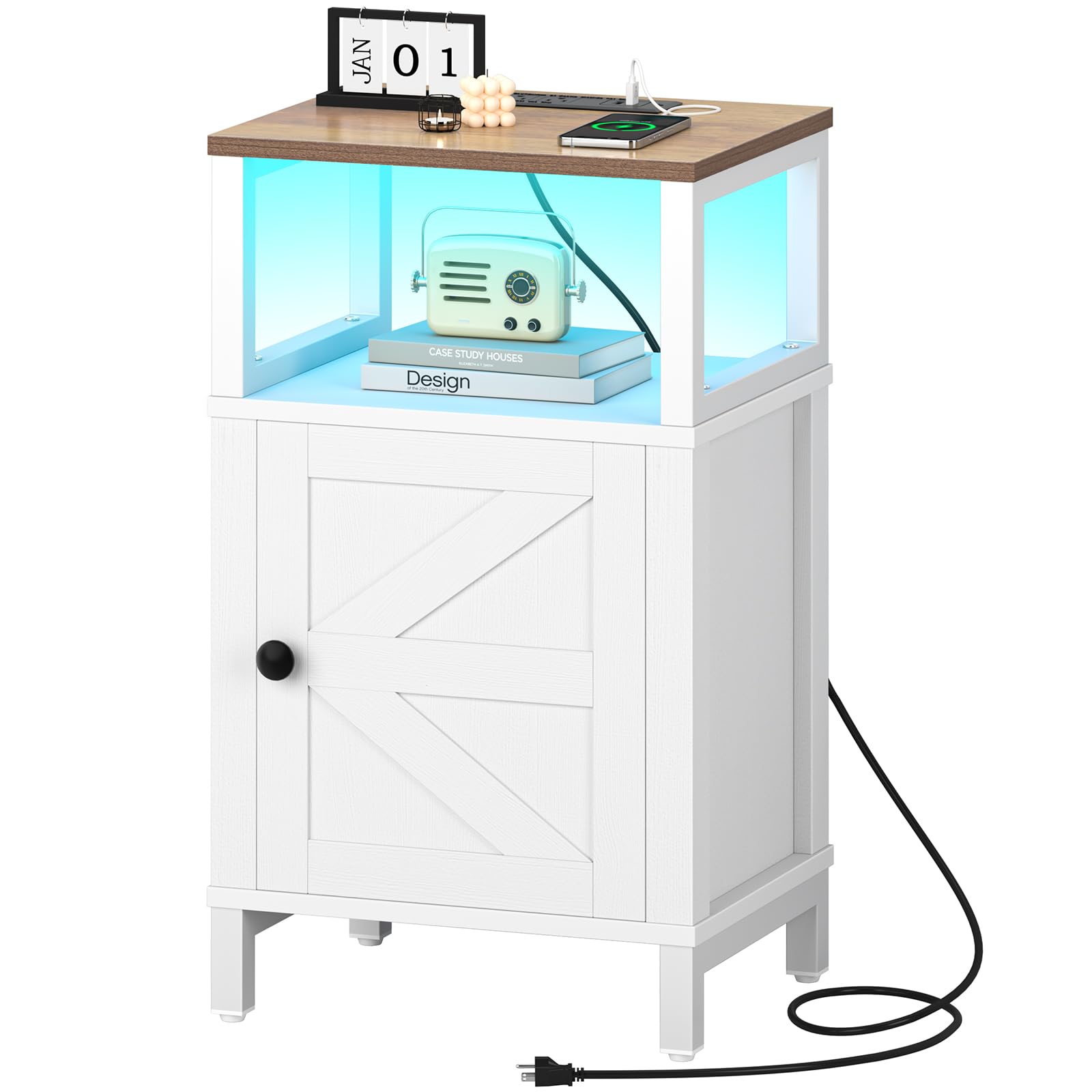 Farmhouse Nightstand with Charging Station