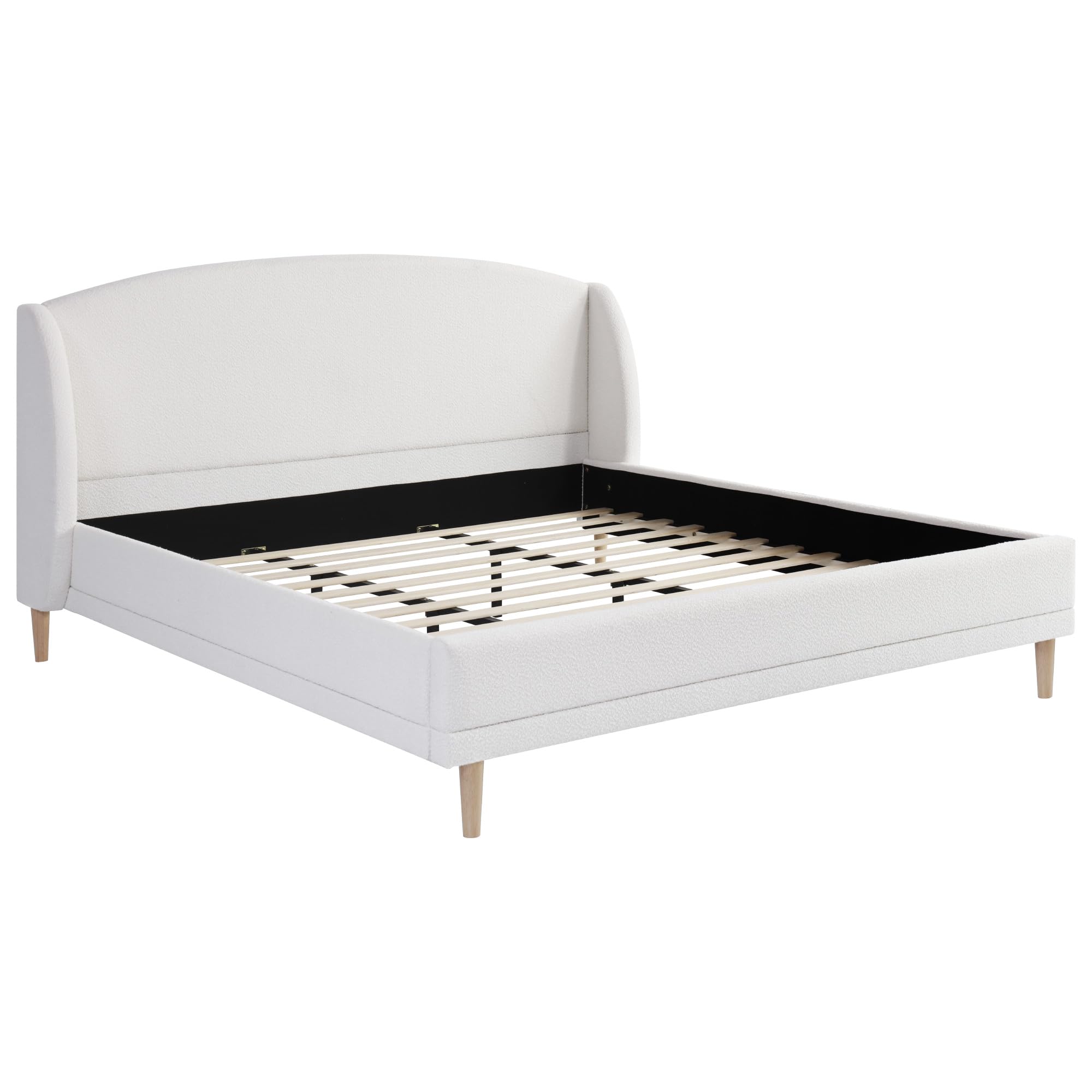 Hazel King Size Bed Frame, Upholstered Platform Bed, Soft Boucle Wingback Headboard