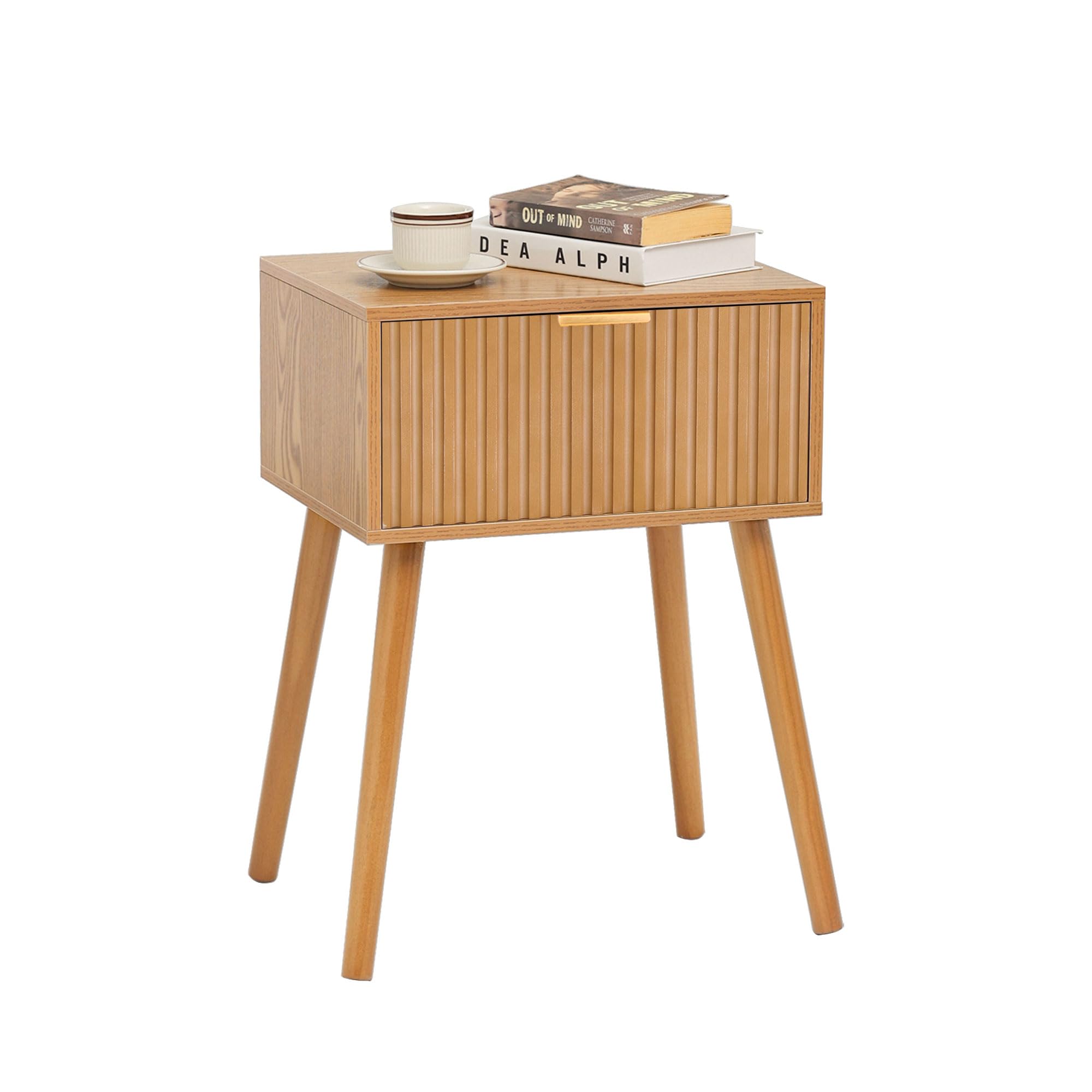 Fluted Nightstand, Small Bedside Table with Storage Drawer