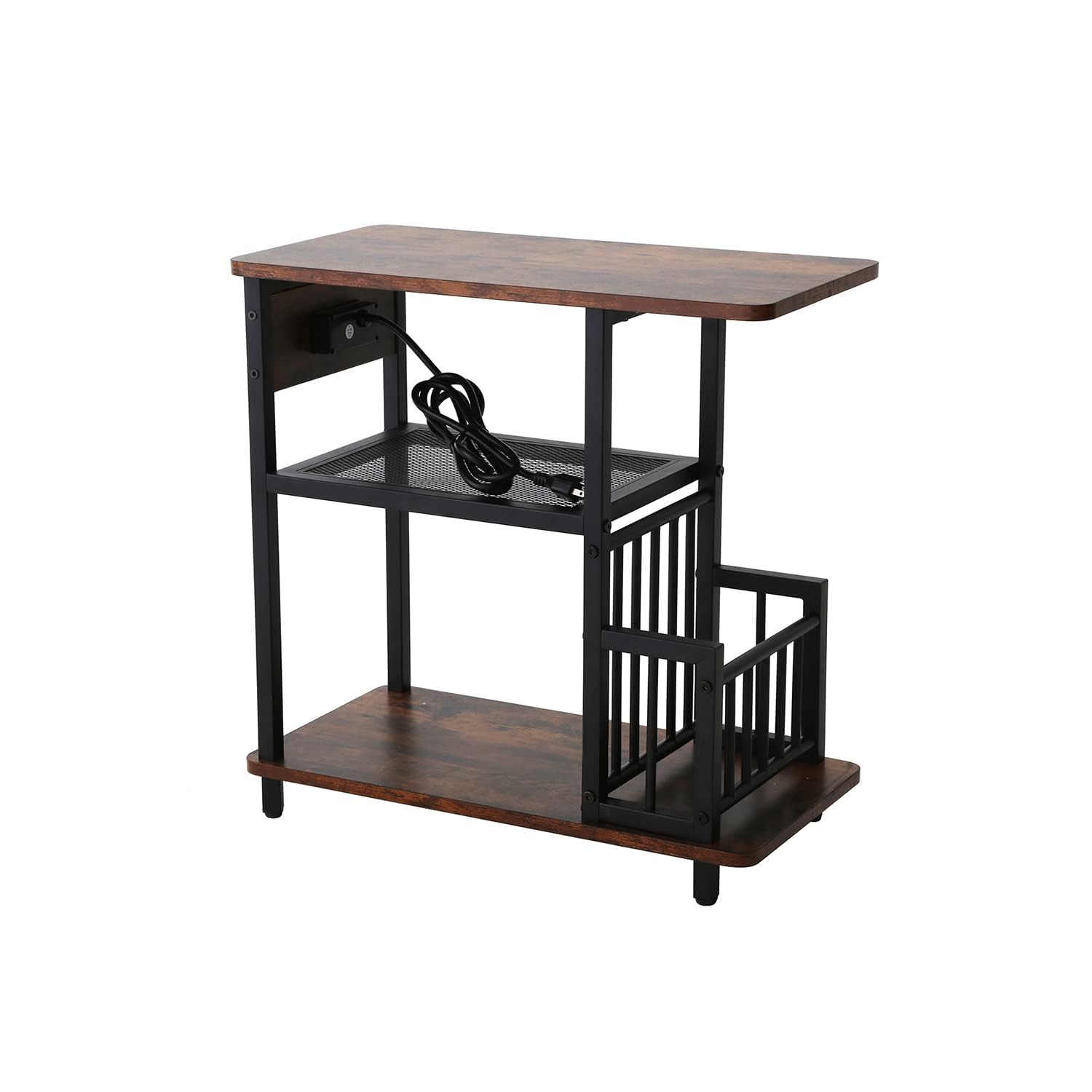 Side Table with Charging Station, Wood End Table with USB Ports and Outlets