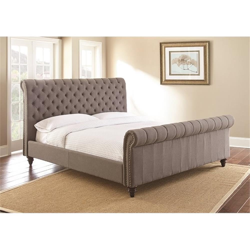 Swanson Tufted Queen Sleigh Bed in Gray