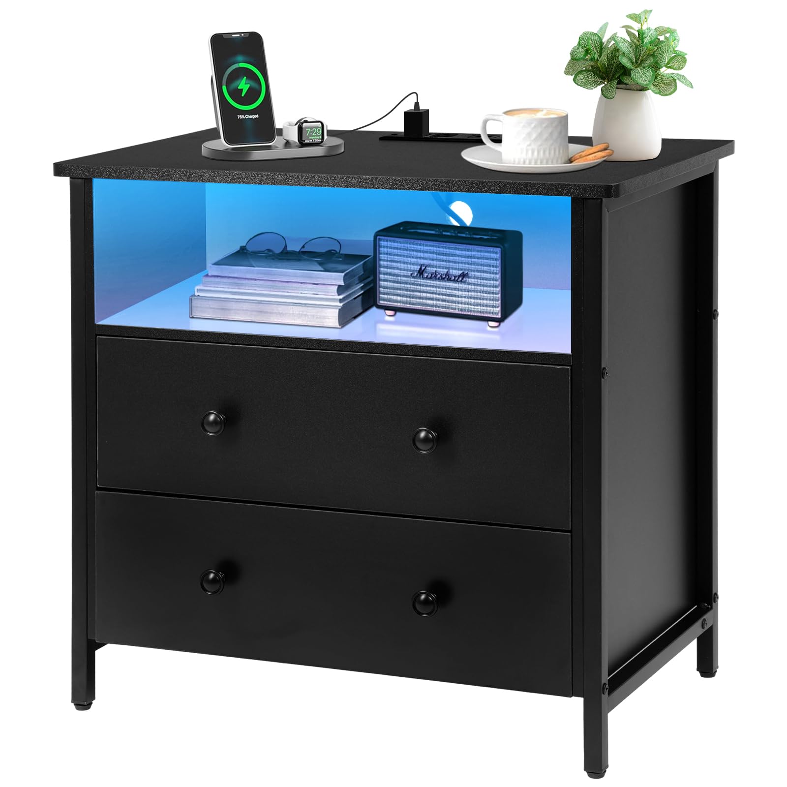 27 Inch Wide Night Stand, Large Wood Night Stand with 2 Drawer