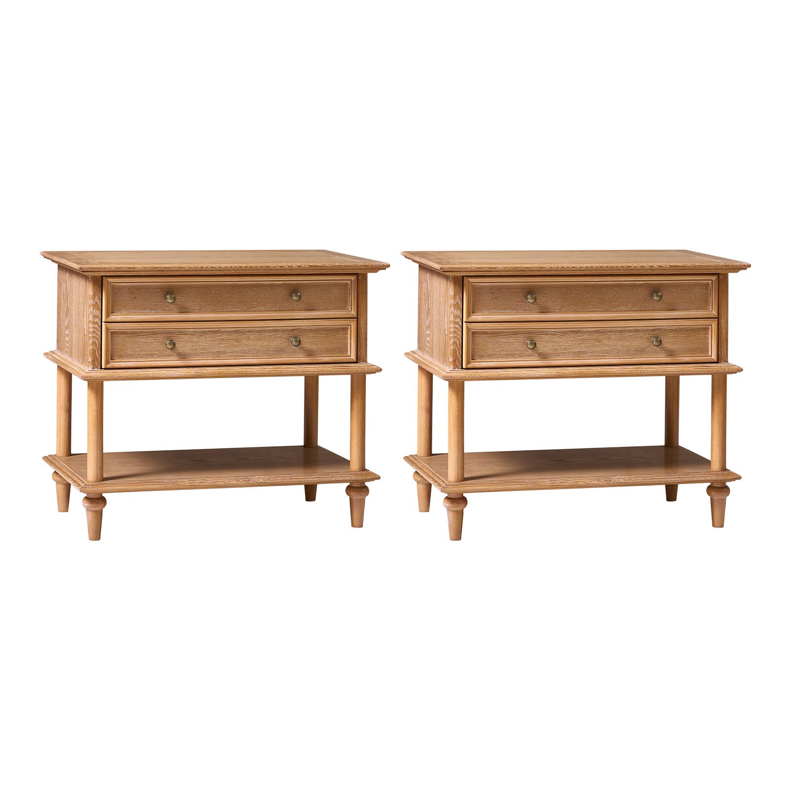 Wood Nightstands Set of 2 with Solid Wood Frame, Natural Oak Bedside Table