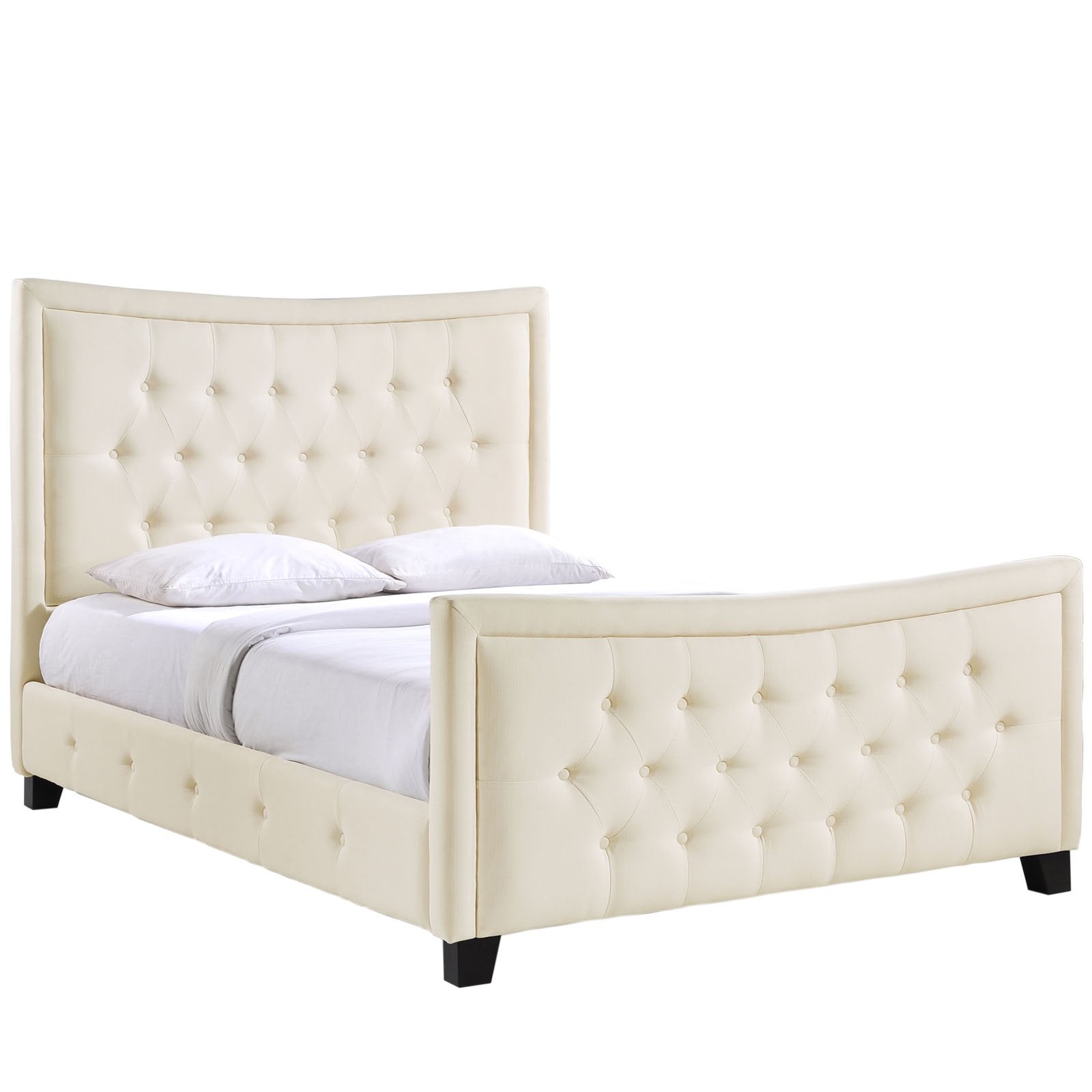 Claire Tufted Fabric Upholstered Sleigh Platform Bed in Ivory