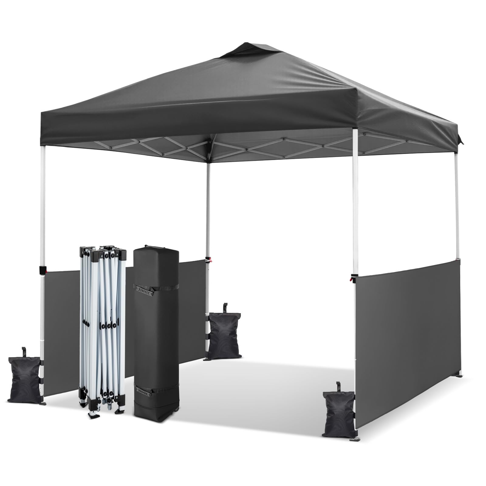 VINGLI 10x10 Pop Up Canopy Tent with 2 Sidewalls and Sandbags, Easy Up Canopy Tents for Parties Tent Gazebo Camping Canopy One Person Set Up Pop Up Gazebo for Beach