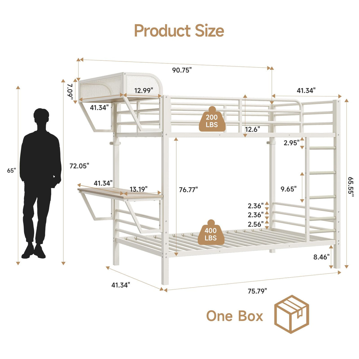 Twin Over Twin Bunk Bed with Desk and Charging Station