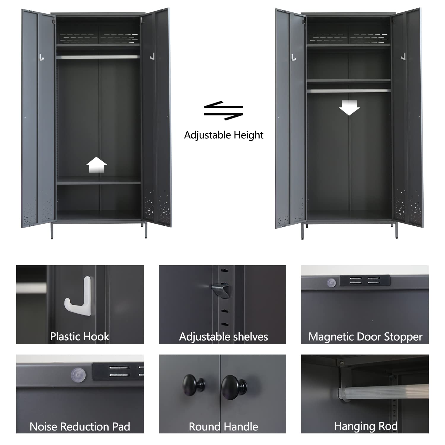 Bedroom Armoires, Metal Wardrobe Armoire Closet with Hanging Rod
