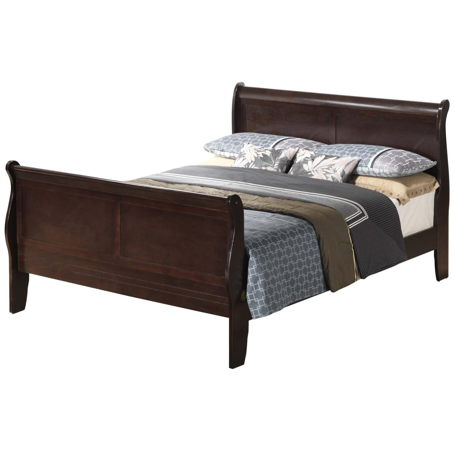 Suburban Sophistication Sleigh Bed with Timeless Design, Cappuccino Finish