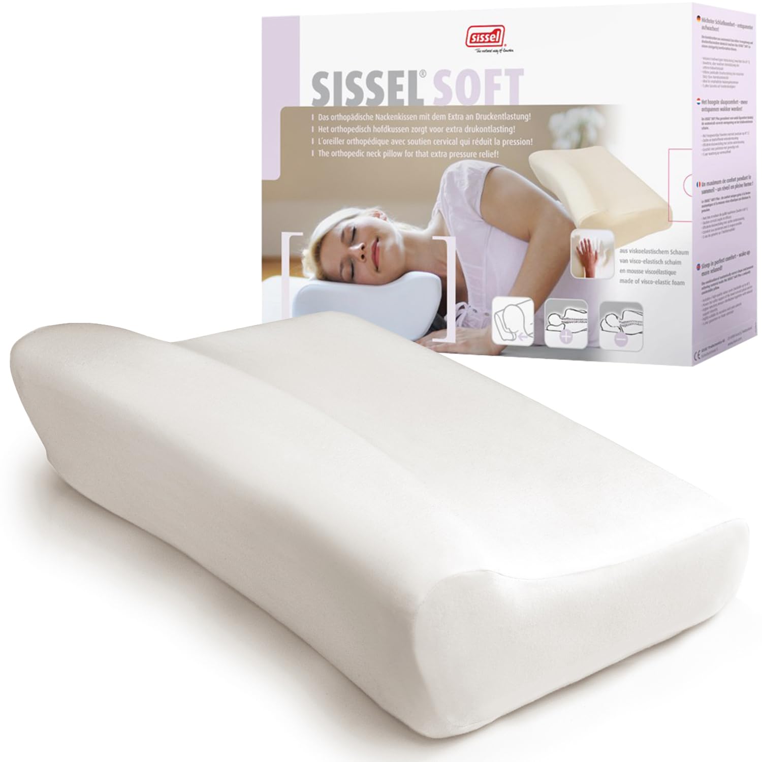 Pillow Soft, Size L, Includes Ivory Pillow Cover - Visco-Elastic Foam Neck Support