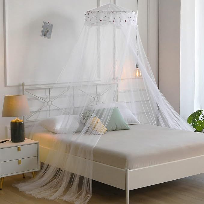 Mosquito Net Bed Canopy,4 Corner Post Canopy Bed Curtains with 4 Hanging Hook