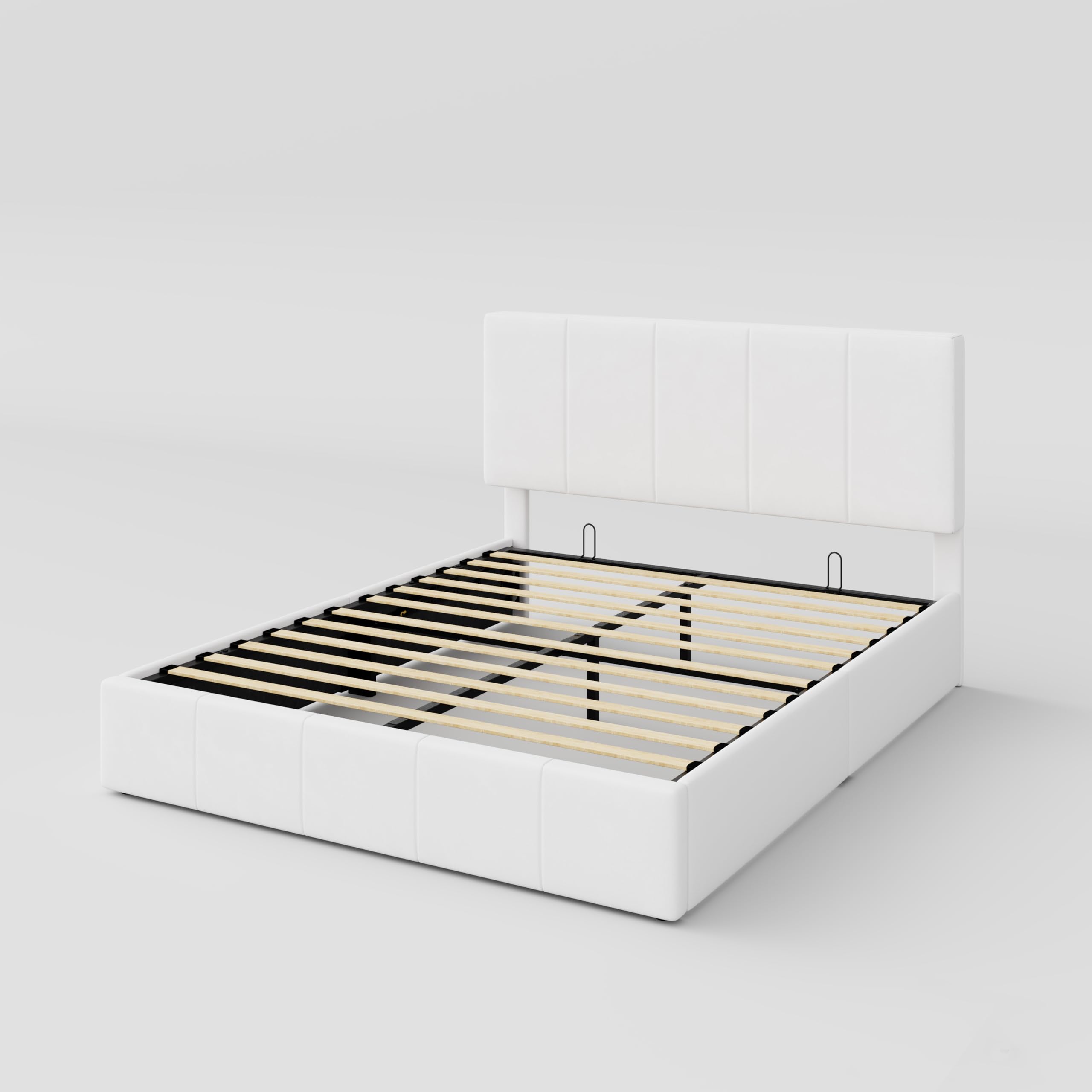 Queen Size Velvet Lift Up Storage Bed Frame, Vertical Channel Tufted Headboard