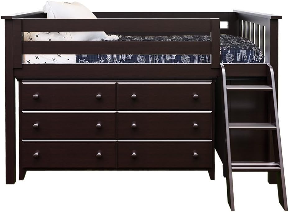 Twin Storage Loft Bed with Two Dressers, Espresso