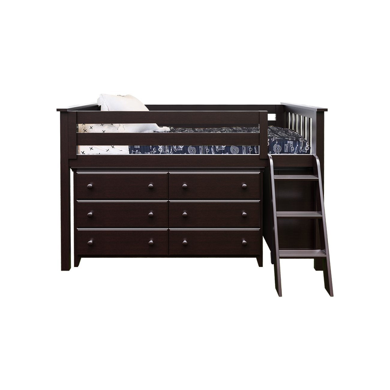 Twin Storage Loft Bed with Two Dressers, Espresso