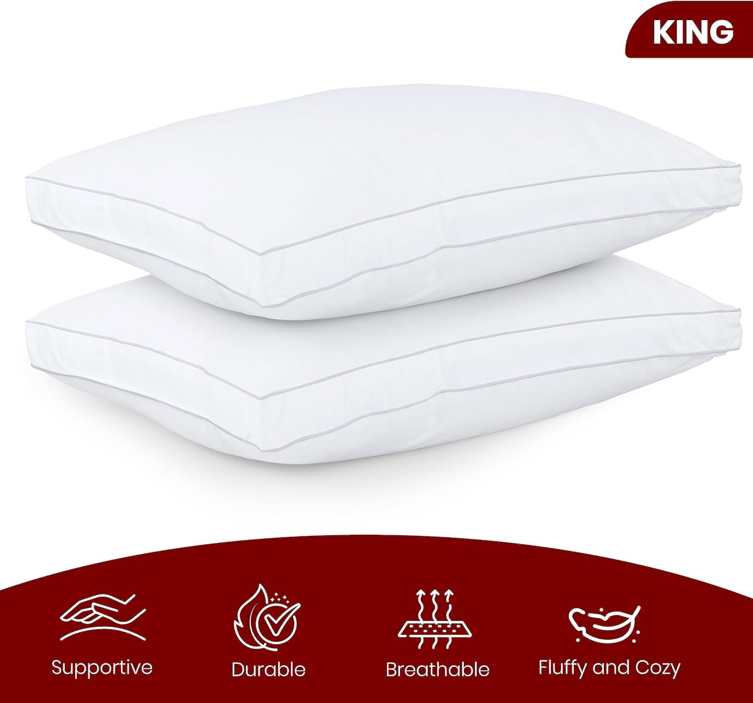 Empire Home Set of 2 King Bed Pillows with Cotton Cover and Soft High Pile Filling -