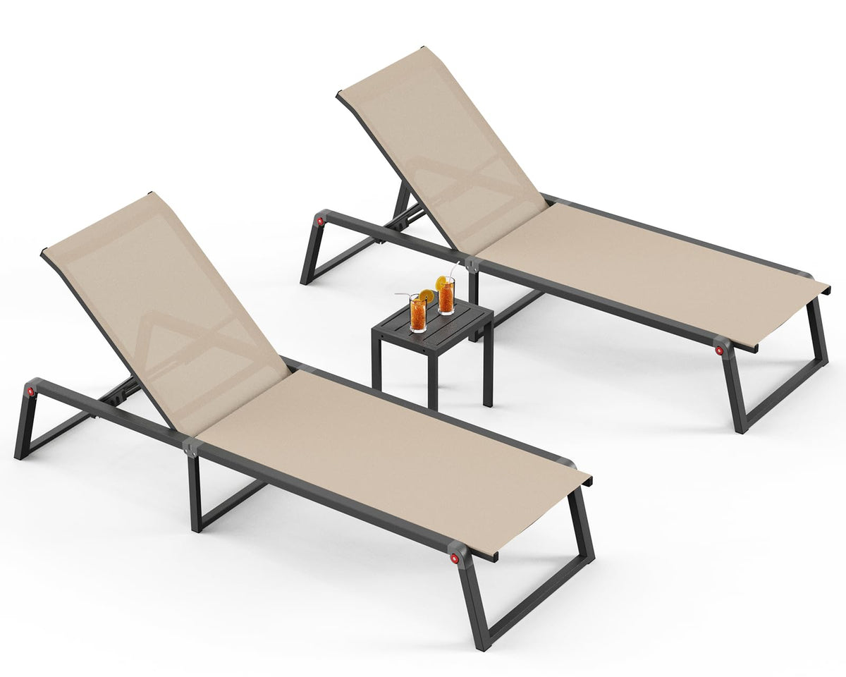 Foldable Outdoor Chaise Lounge Set with Side Table