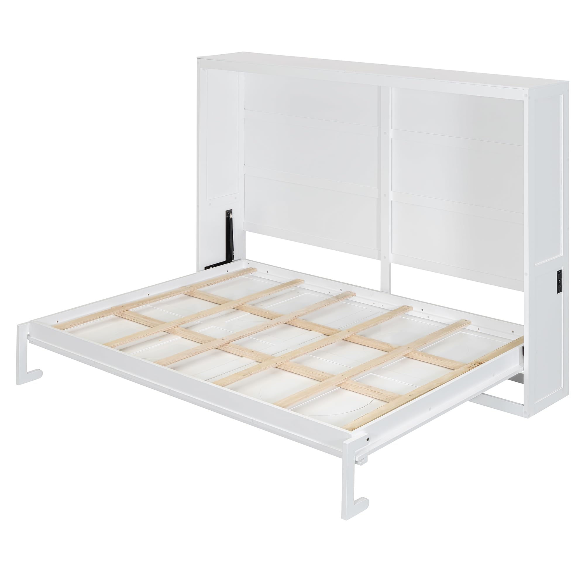 Murphy Bed Queen Size Wall Chest with Charging Station and Slat Support