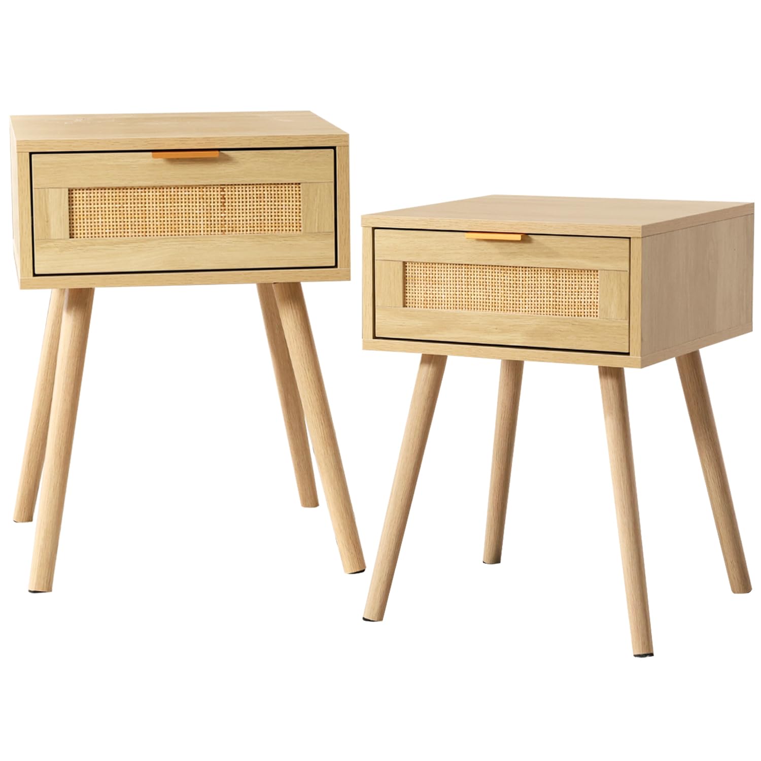 Bedroom Nightstands Wooden Night Stands with Rattan Weaving