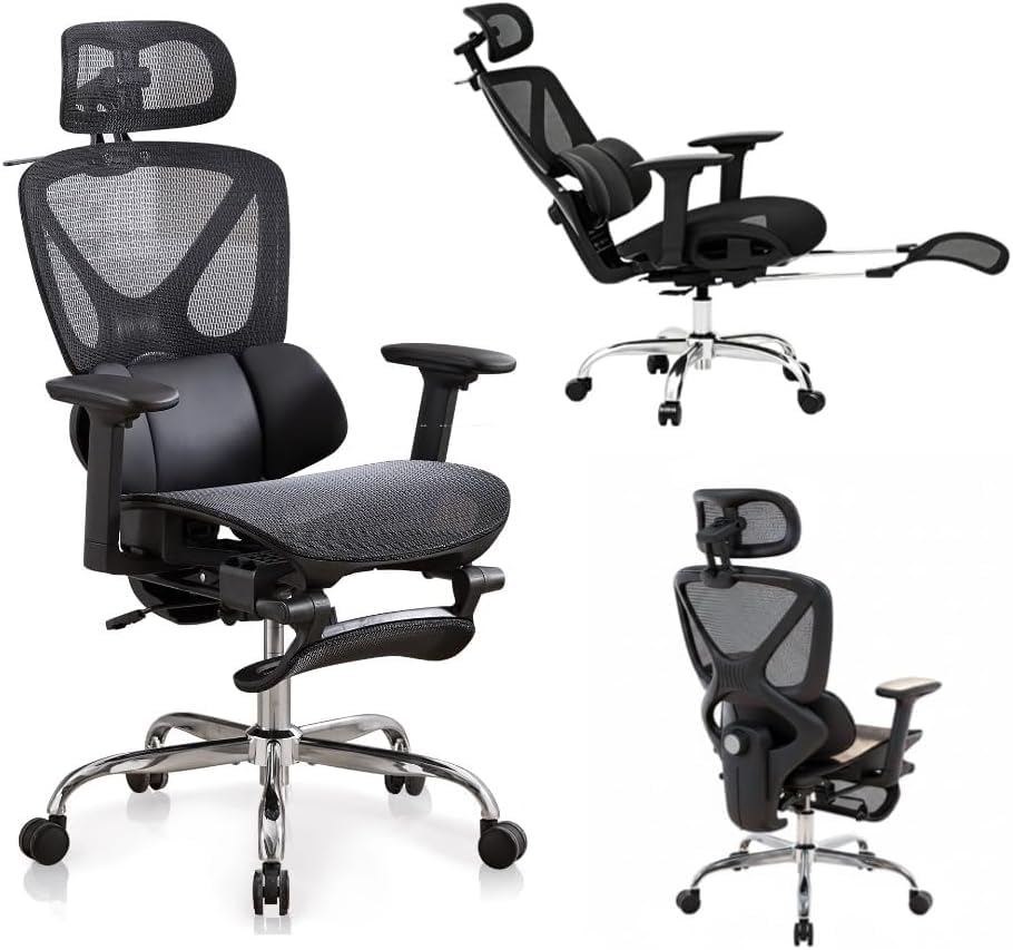 High Back Ergonomic Mesh Chair with Lumbar Support, Footrest & 3D Armrests
