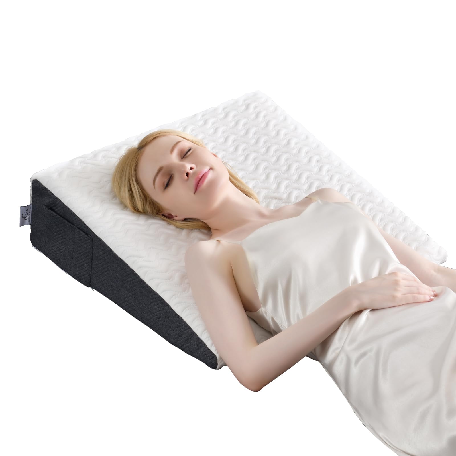 7.5" Bed Wedge Pillow with Cooling Memory Foam Top, Triangle Pillow for Acid Reflux