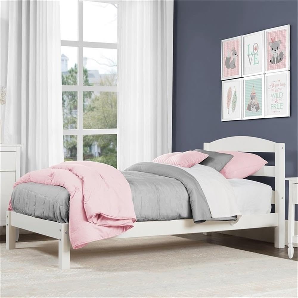 Modern Twin Kids Slat Bed in White