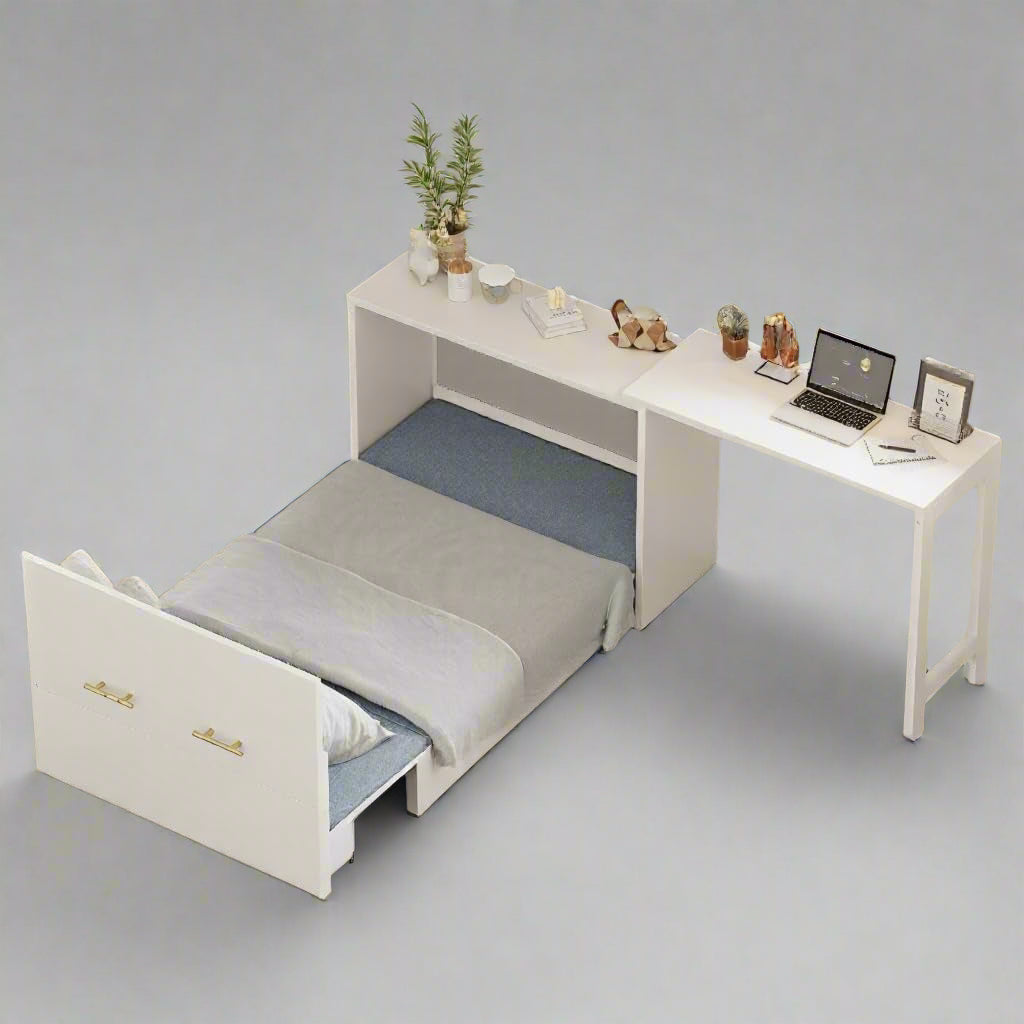 Twin Size Murphy Bed Cabinet Horizontal with Adjustable Position Desk Murphy Chest