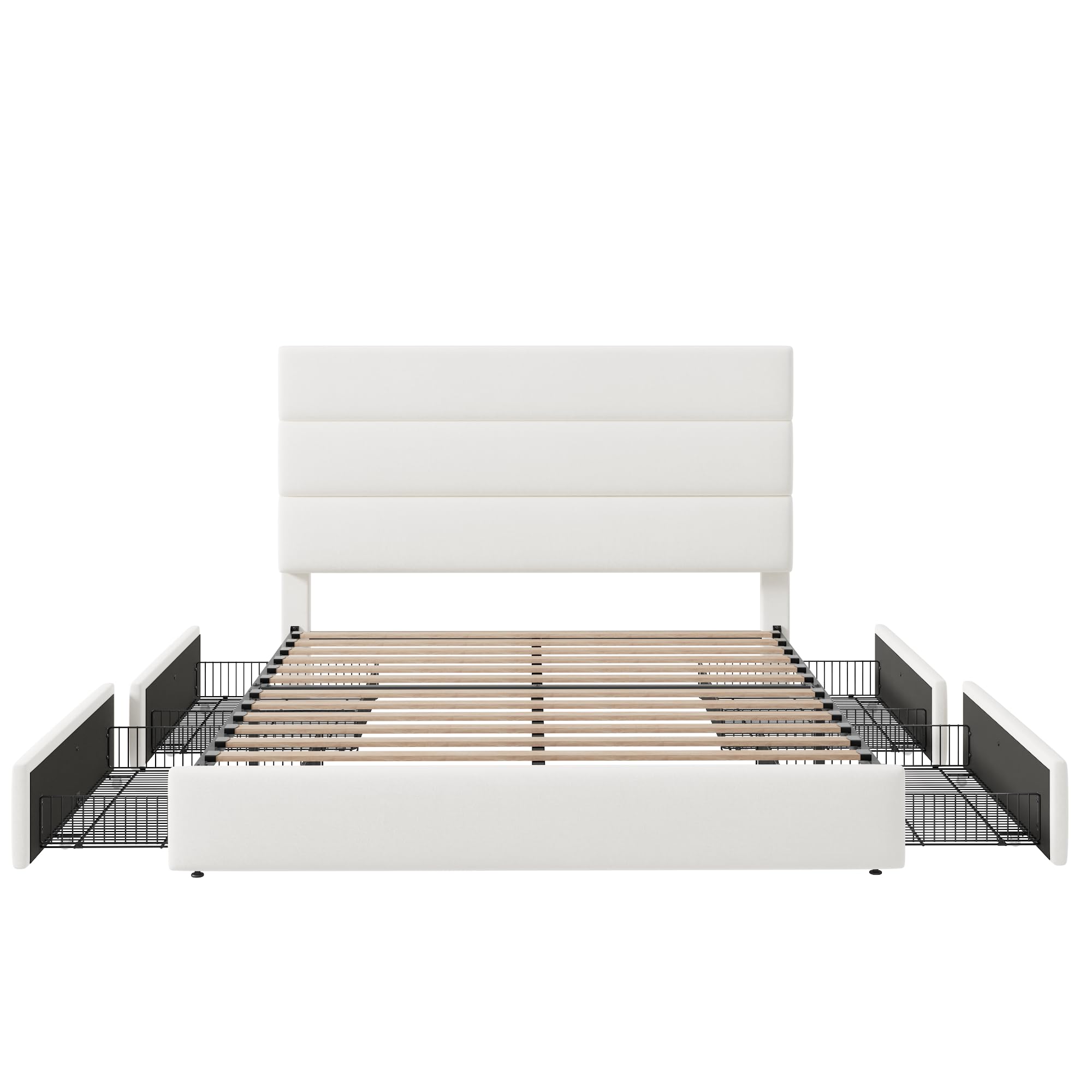 Modern Queen Size Platform Bed Frame with 4 Storage Drawers and Velvet Upholstered