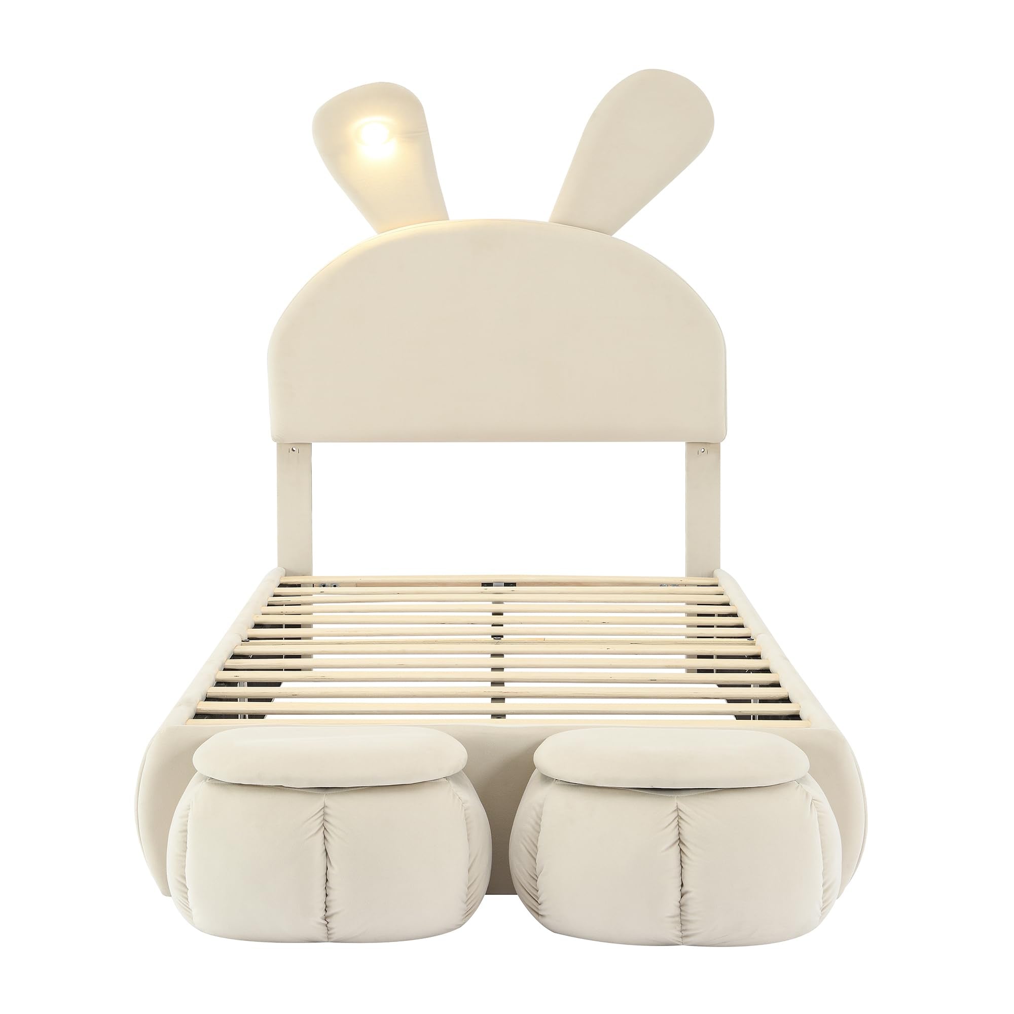Platform Bed Frame, Twin Size Bed Frame with Cartoon Ears Shaped Headboard
