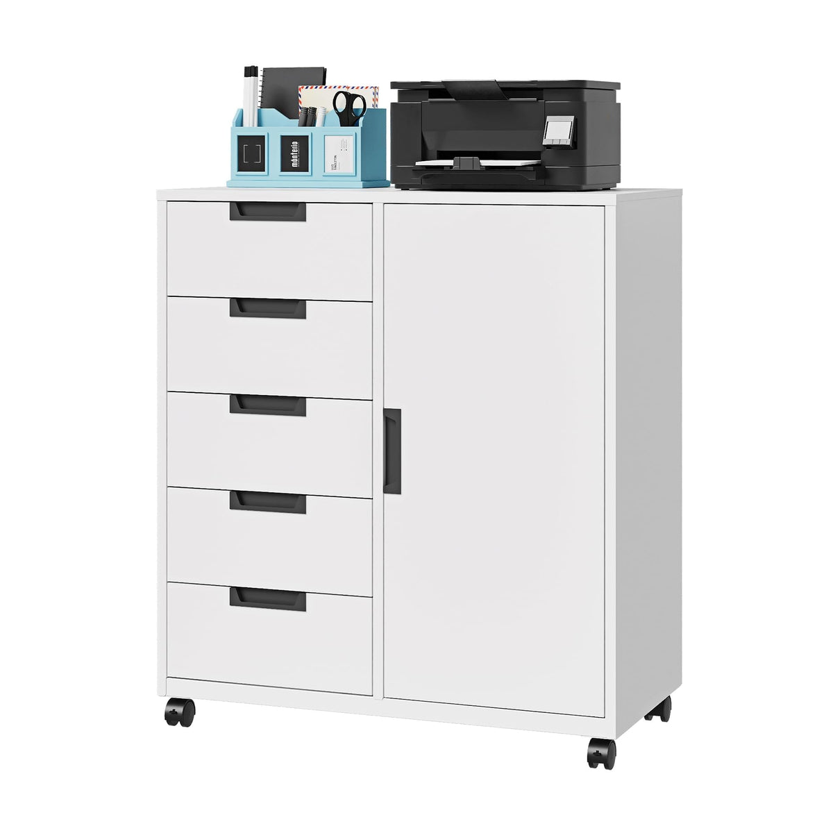 5-Drawer Metal Storage Cabinet with Printer Stand & Door