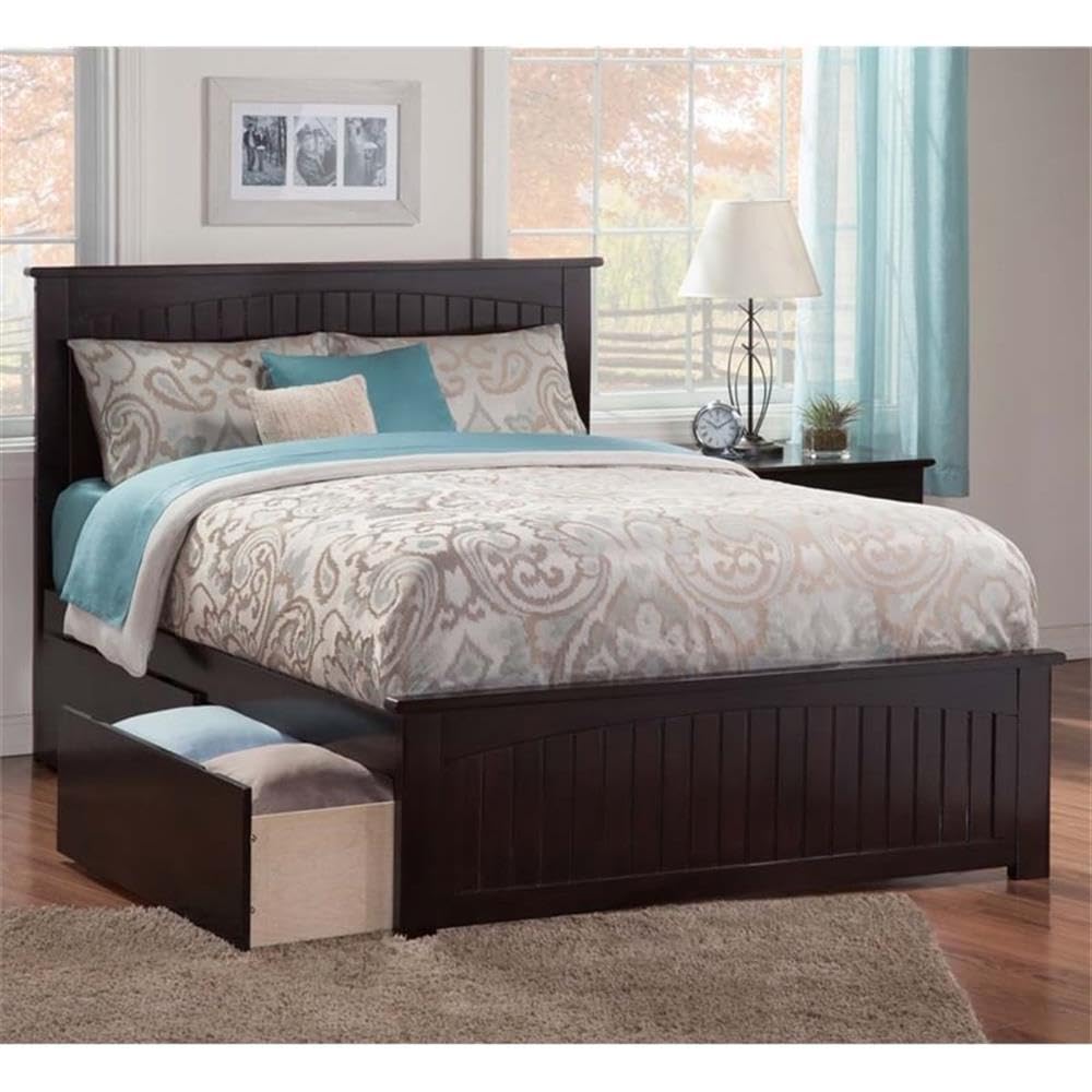 AFI Nantucket Solid Wood Queen Platform Bed with Storage Drawers in Espresso
