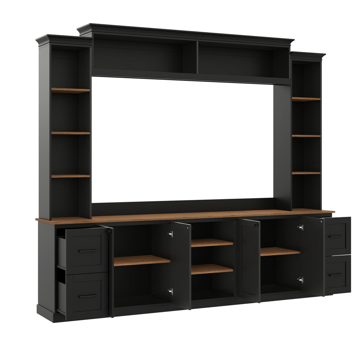 4-in-1 Wall Unit Entertainment Center with Bookshelf
