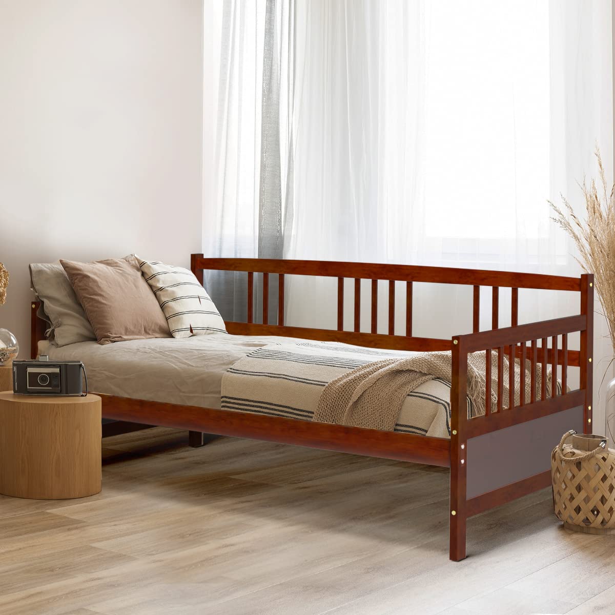 Twin Daybed Frame, Wooden Sofa Bed Guest Bed with Rails