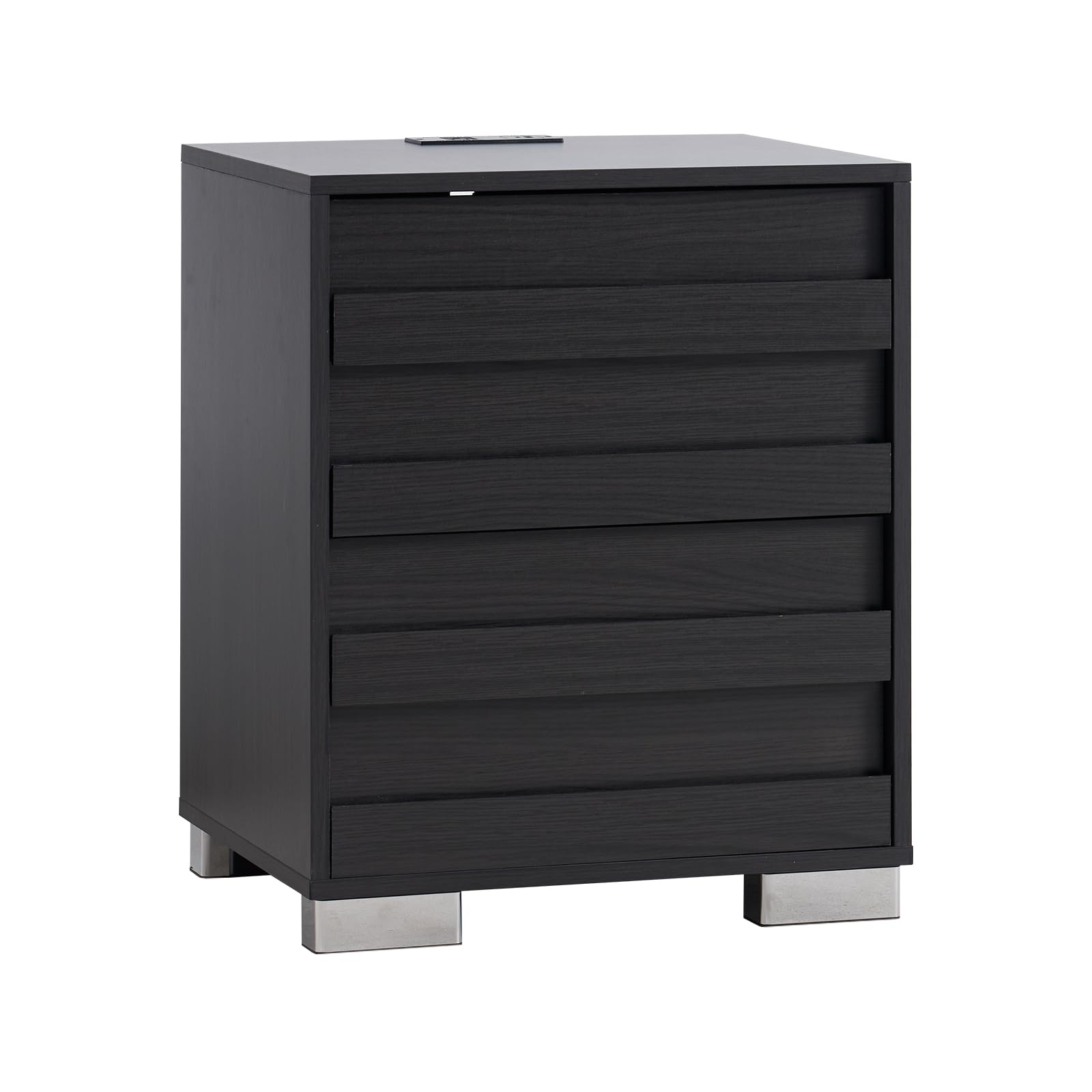 Nightstand Set of 2 with Charging Station, Wood Bedside Table