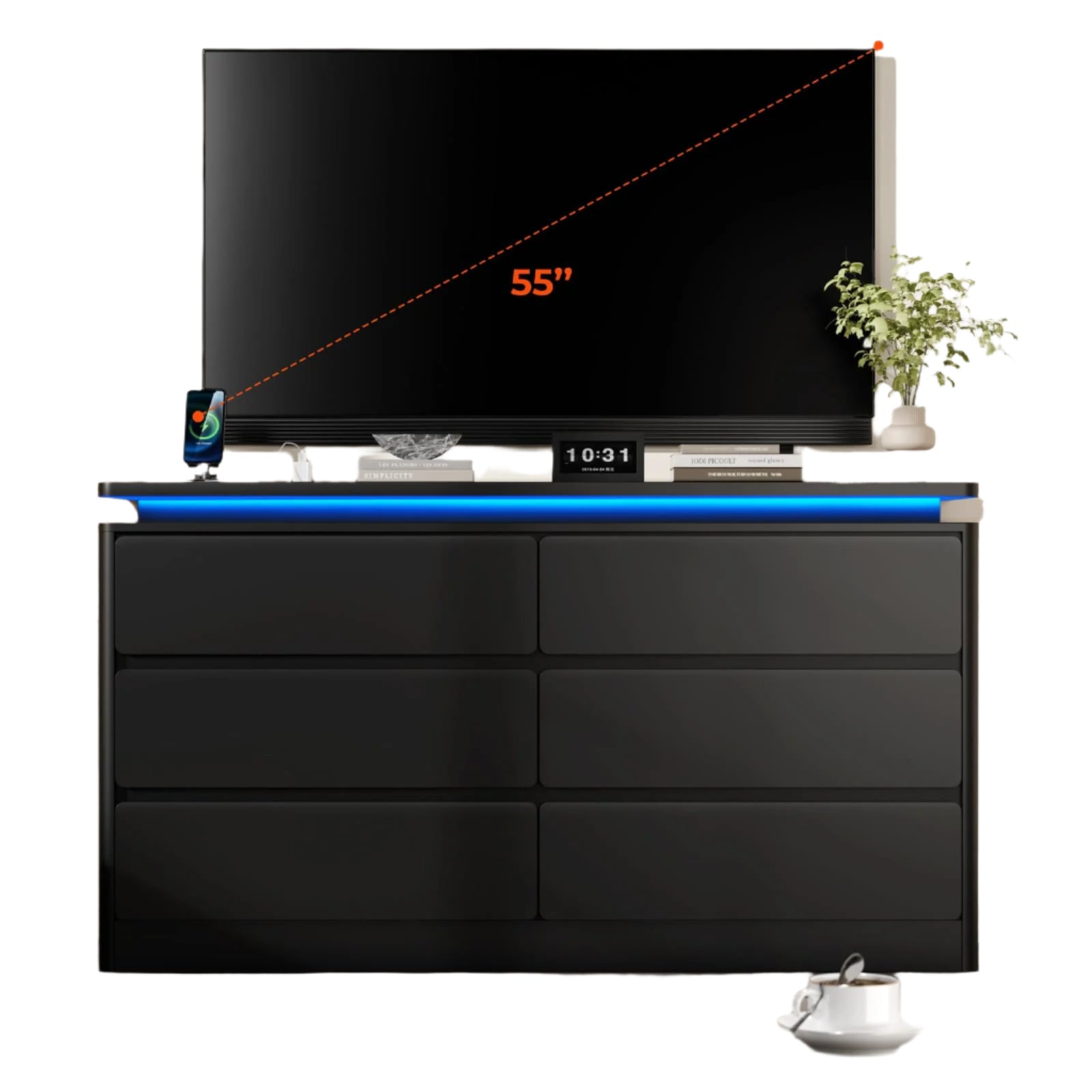 Upgraded 6 Drawer Black Dresser for Bedroom, 47.2" Long Chest of Drawers