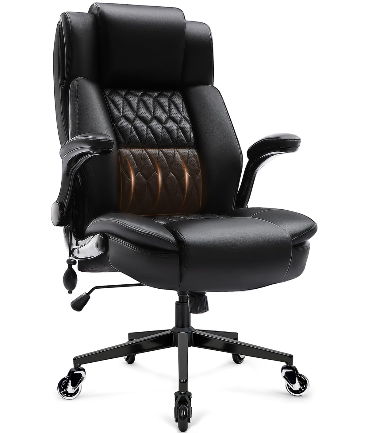 High Back Executive Office Chair – Inflatable Lumbar, Flip-Up Arms, 2 Storage Bags