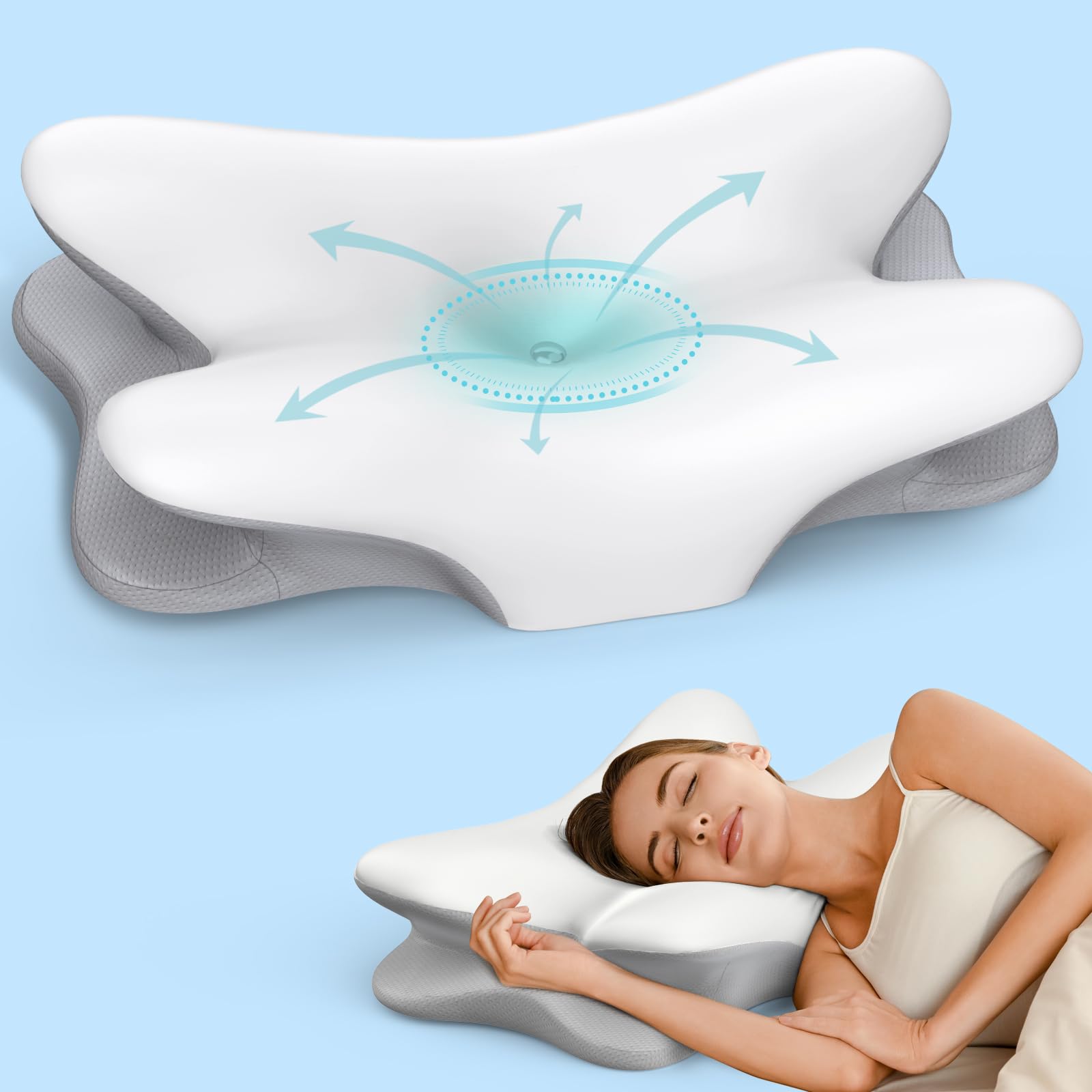Pillow for Neck Pain Relief, Ergonomic Neck Pillow for Sleeping Contour Memory Foam