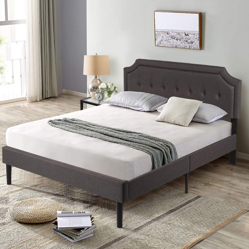 Premium Upholstered Platform Bed Diamond Stitched Panel Headboard