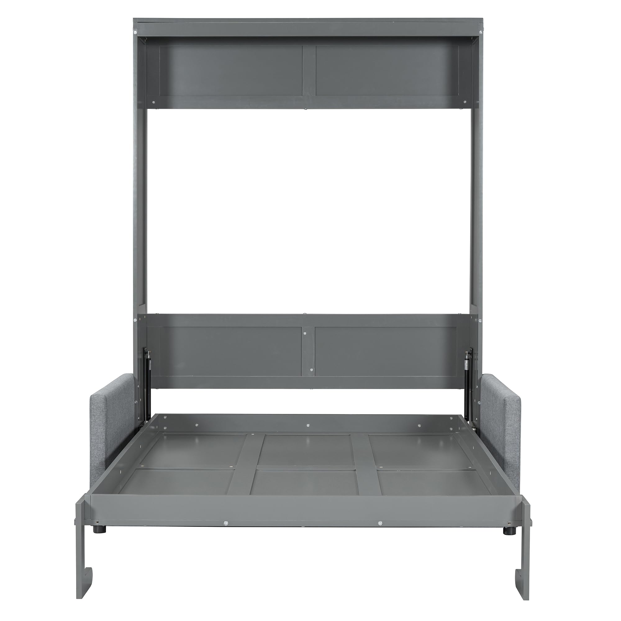 P PURLOVE Full Wood Murphy Bed with Sofa, Wall Bed Without Slats, No Box Spring Needed (Gray)
