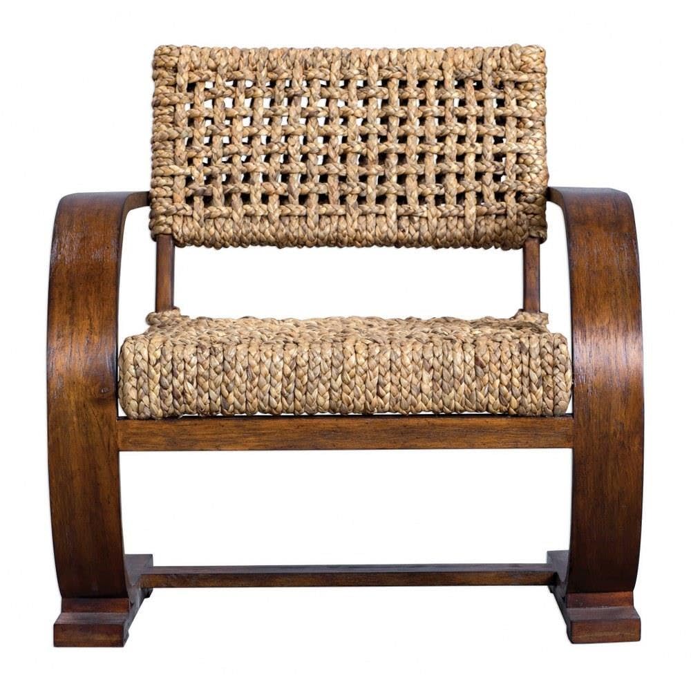 Woven Accent Chair with Teak Veneer Frame