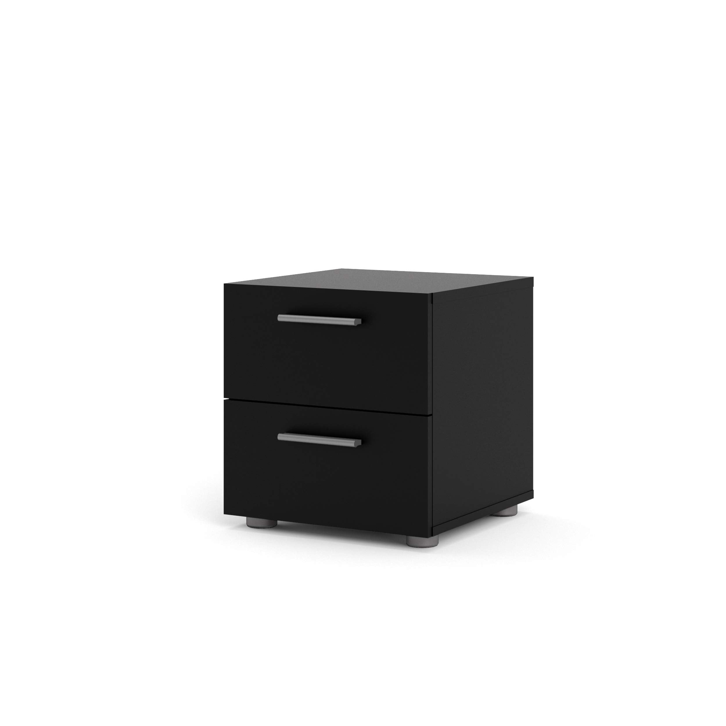 2 Drawer Nightstand for Bedroom, Modern Silver Drawer Handles, Contemporary, Black