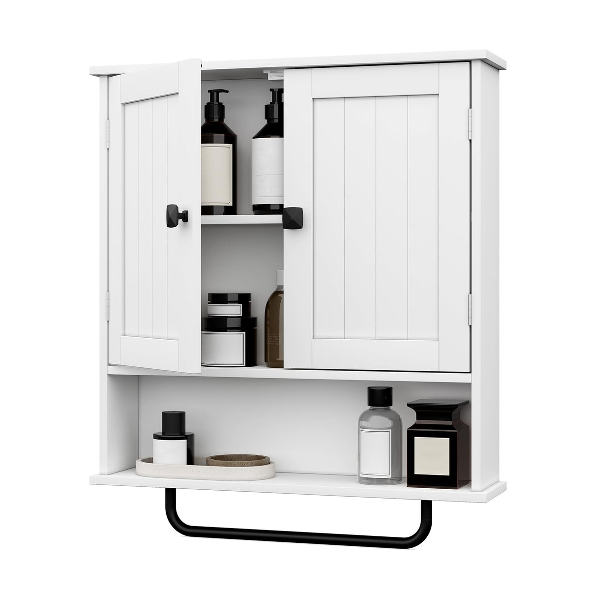 RRX Bathroom Cabinet Wall Mounted Medicine Cabinets with Towels Bar (White)