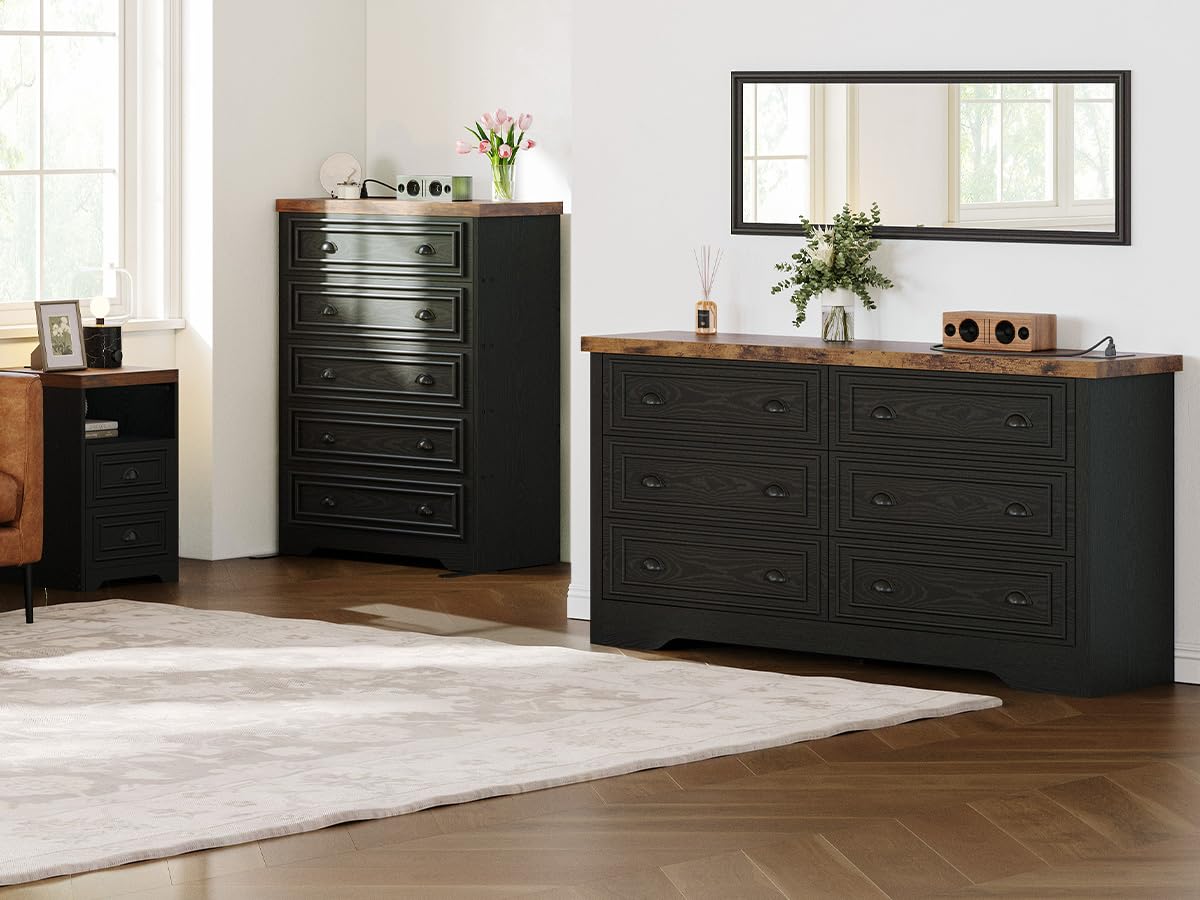 Farmhouse Bedroom Set, Power Strip, 4 Pieces Bedroom Furniture Set