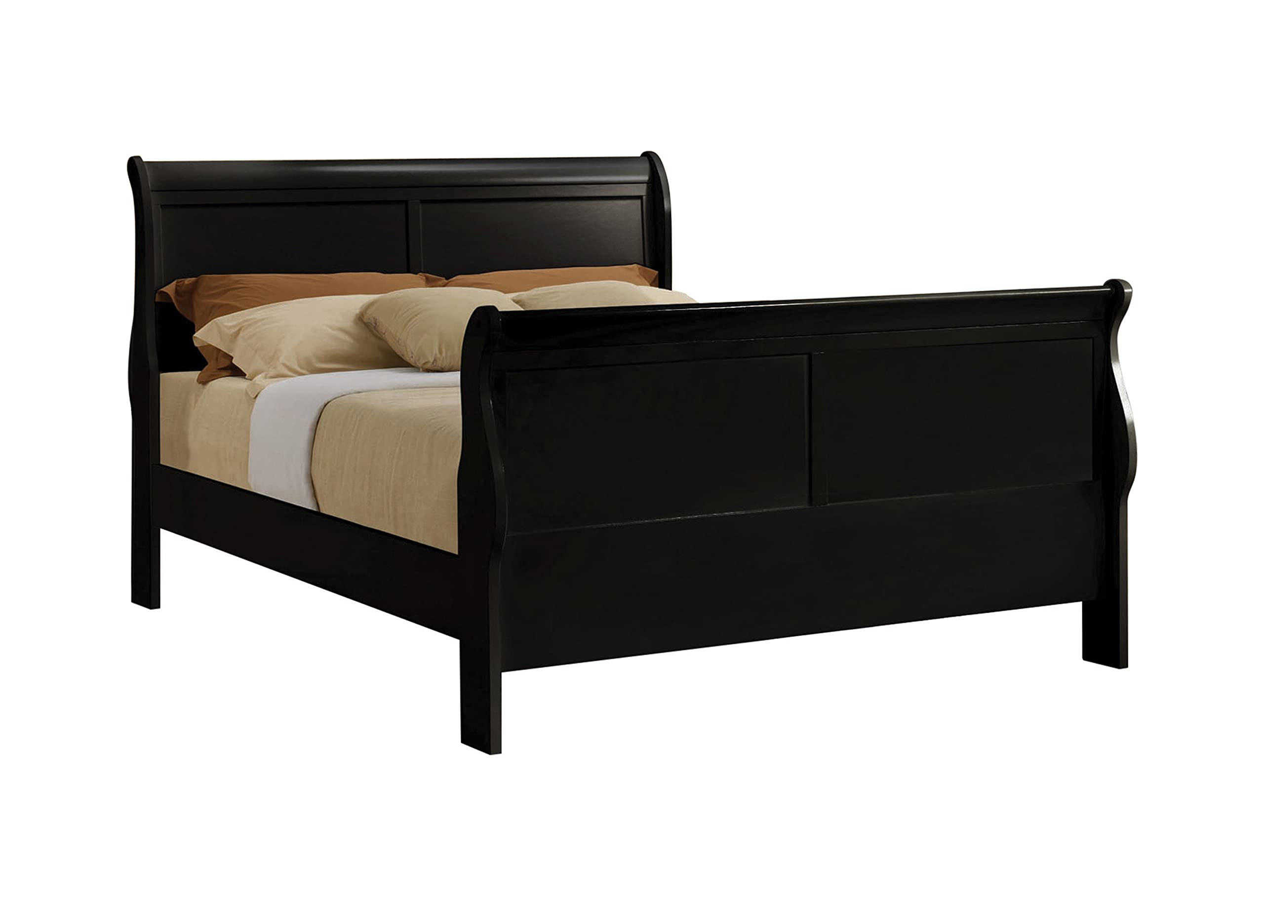Coaster Furniture Louis Philippe Transitional Wood Queen Size Sleigh Panel Bed Black