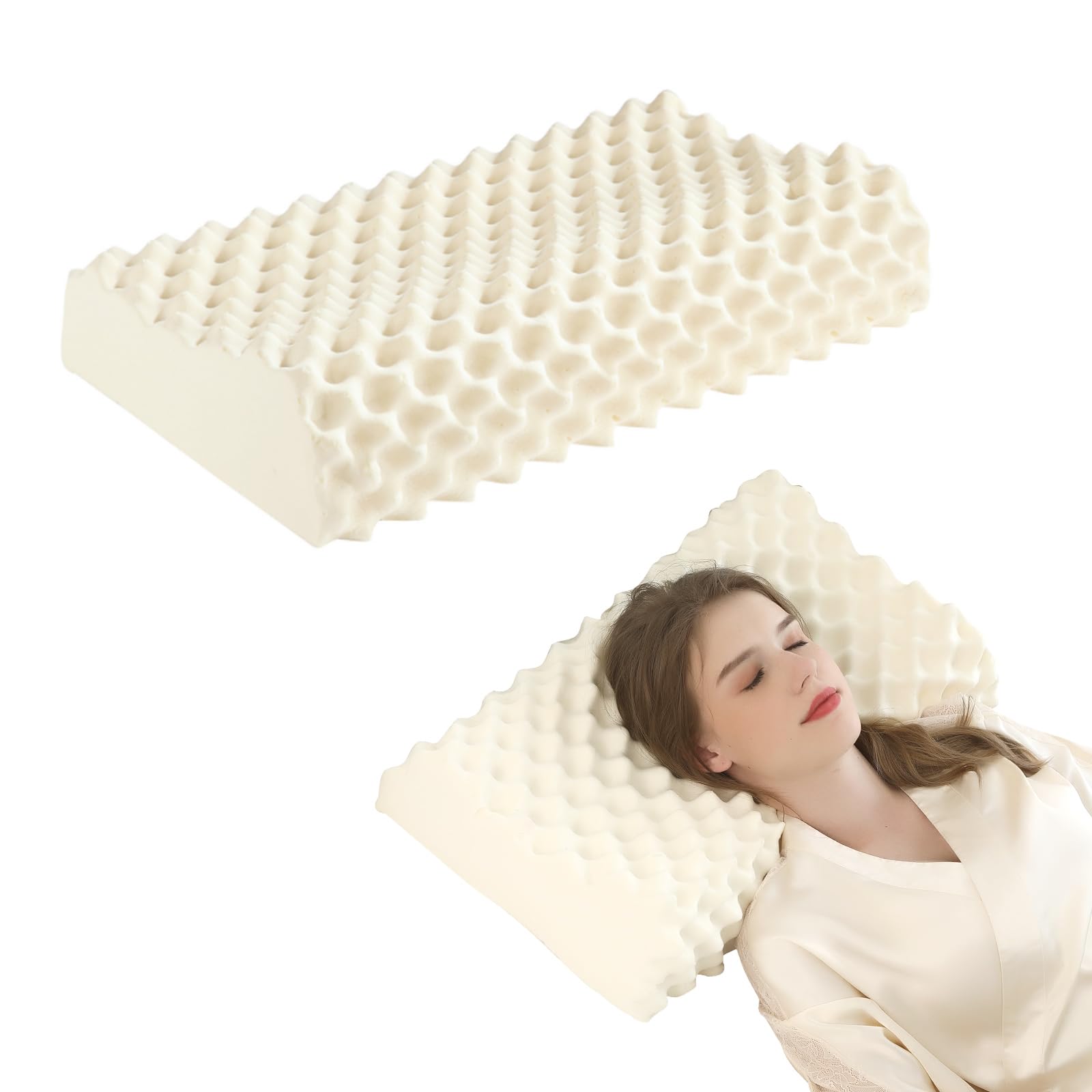 Latex Pillow,Neck Support Bed Pillows with Removable Comfort Pillowcase