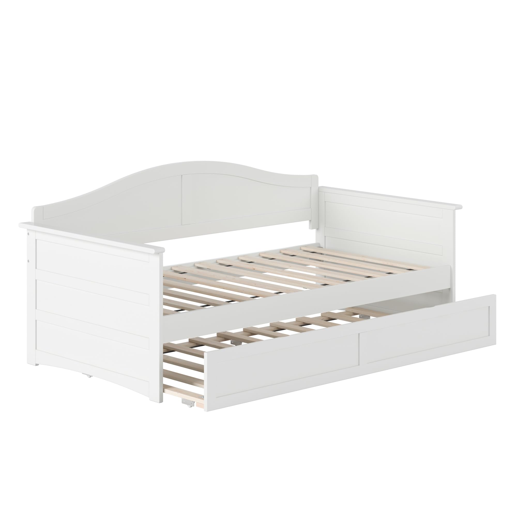 Twin Size Wood Daybed Frame with Twin Trundle, White