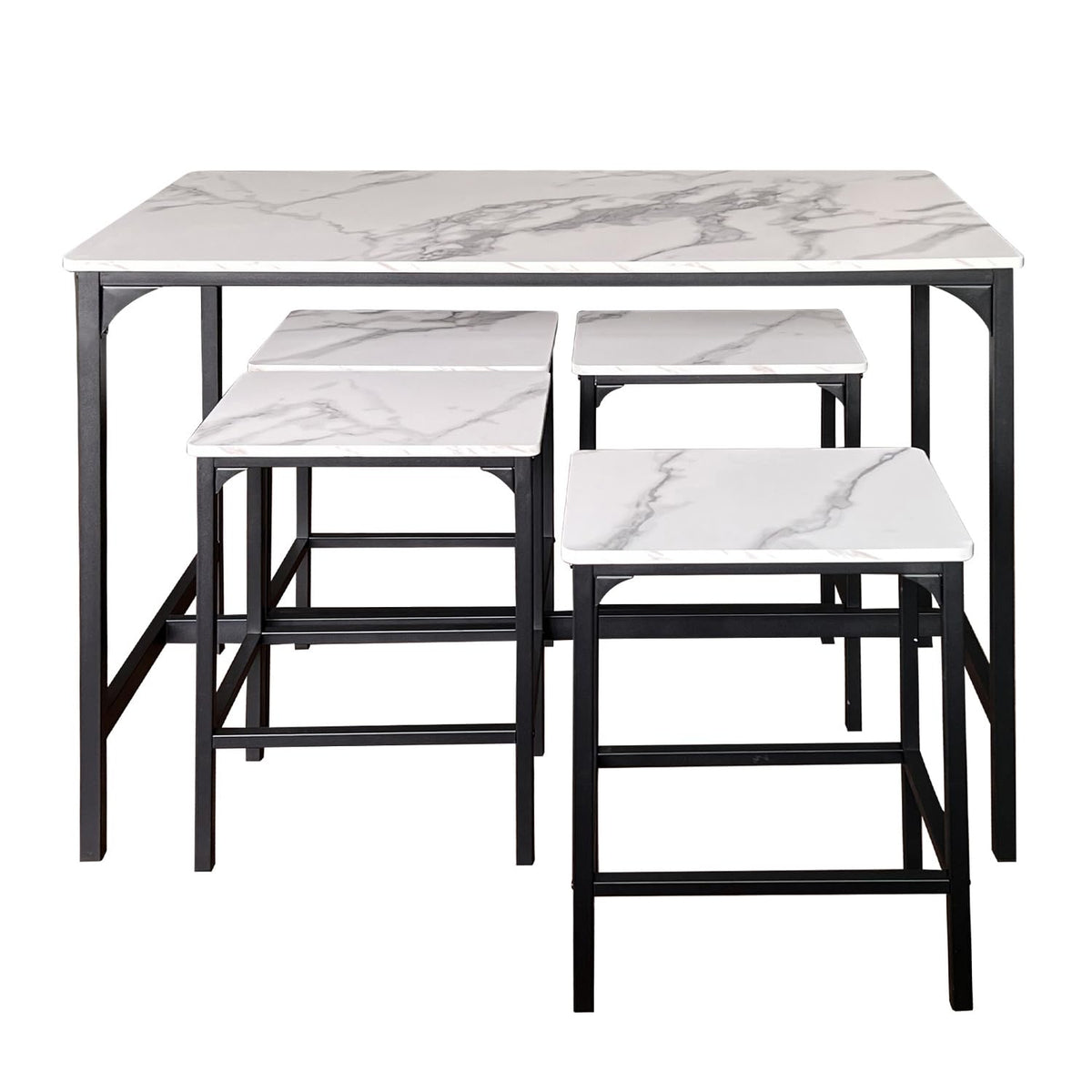 5-Piece Bar Table Set with 4 Nesting Stools