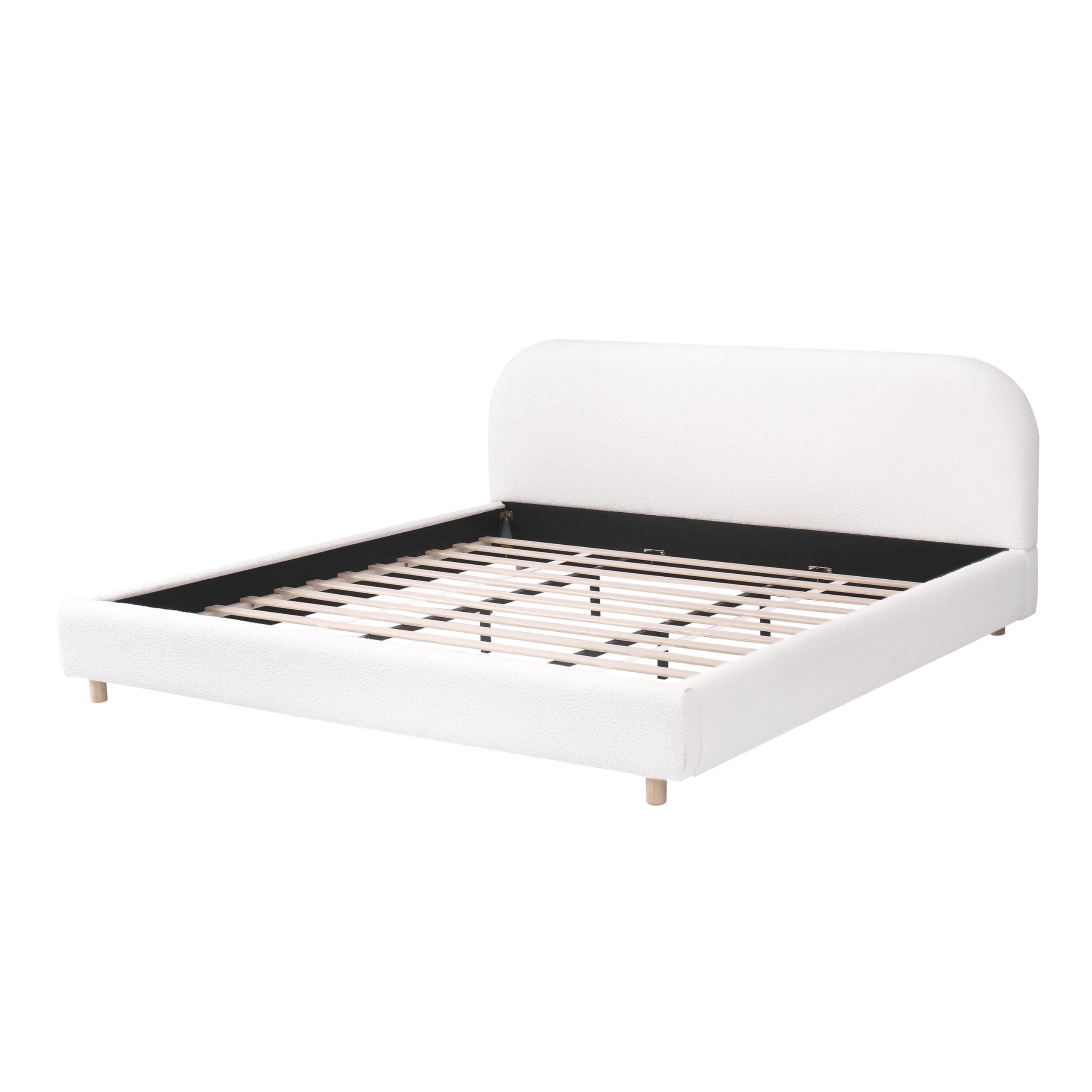 King Size Teddy Fleece Thick Fabric Upholstered Platform Bed