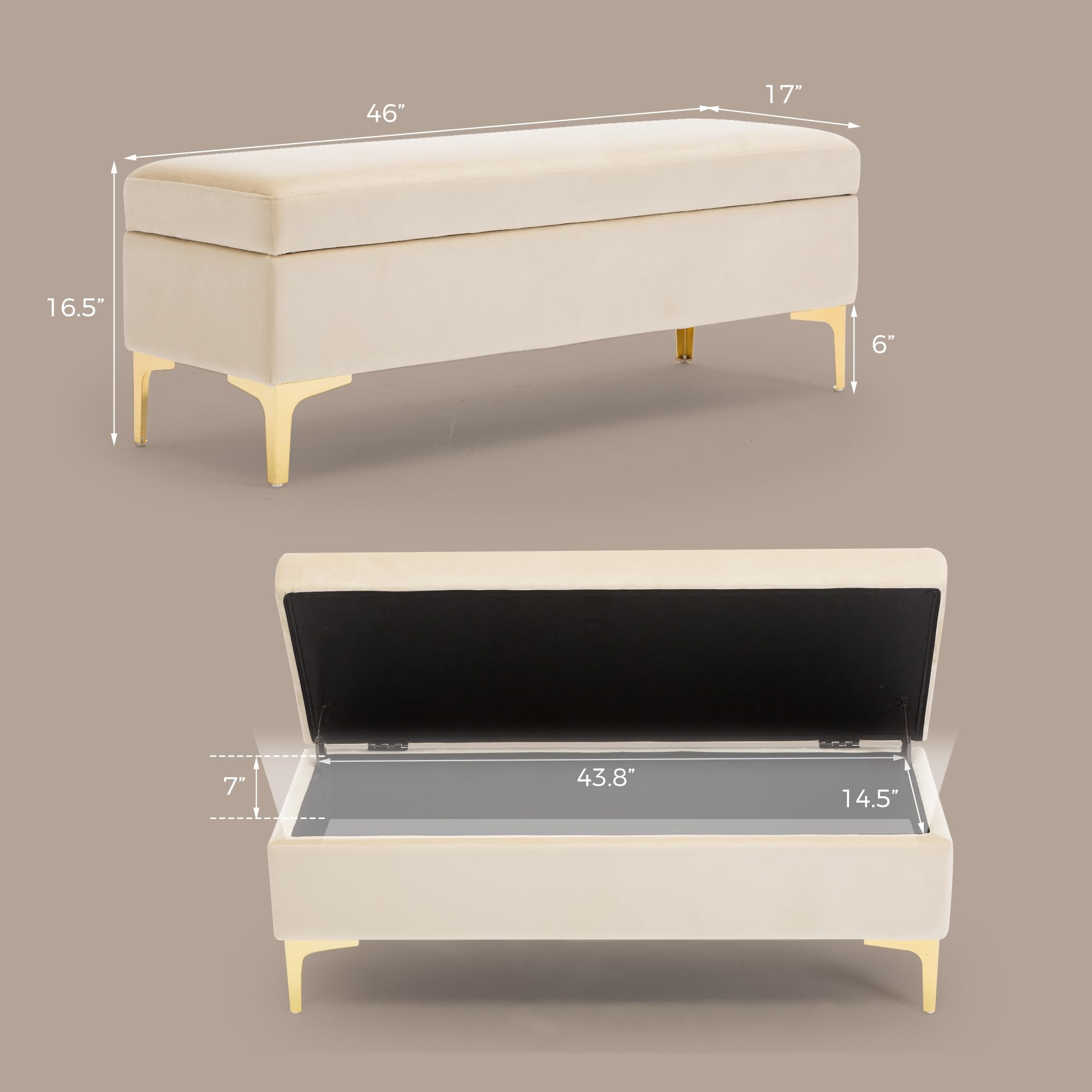 46 Inches Storage Bench End of Bed Ottoman Upholstered Foot Rest