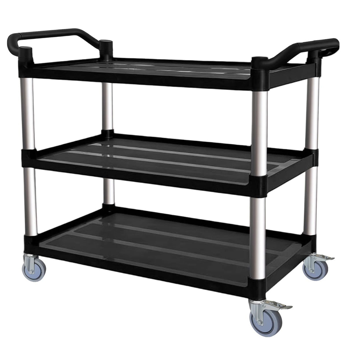 3-Tier Rolling Utility Cart, Aluminum & Polypropylene, 450 lb, Tangle-Free Casters