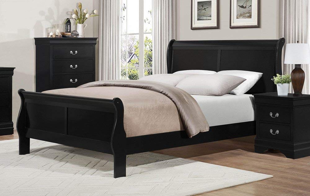 Carell Furniture Modern Traditional Wood Queen Sleigh Bed in Black